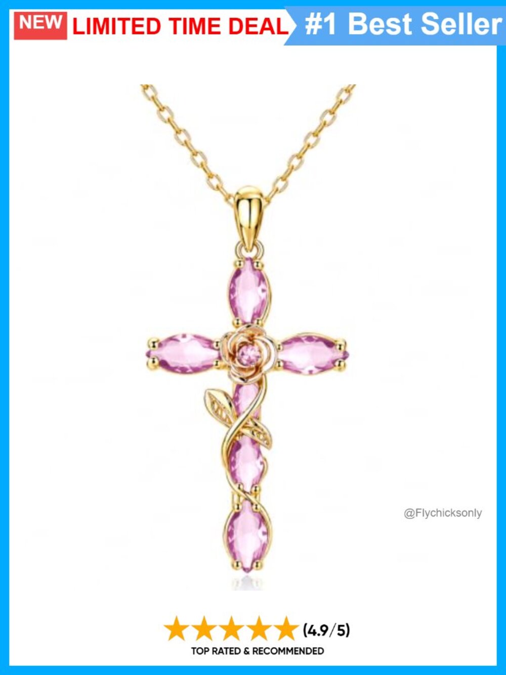 14K Gold Plated Cross Necklace Infinity Pendant Birthstone Adjustable Chain